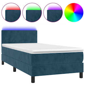 Box spring postel s matrací a LED tmavě modrá 100x200 cm samet - obrázek 2