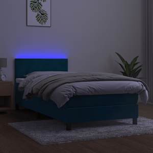 Box spring postel s matrací a LED tmavě modrá 100x200 cm samet - obrázek 4