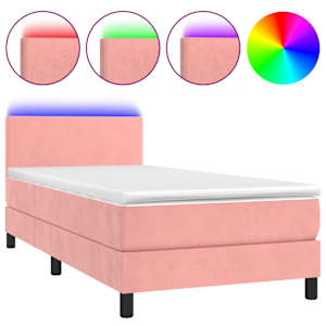 Box spring postel s matrací a LED růžová 100x200 cm samet - obrázek 2