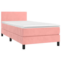 vidaXL Box Spring Bed with Mattress&LED Pink 100x200cm Velvet