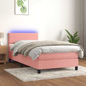 Box spring postel s matrací a LED růžová 100x200 cm samet - obrázek 1