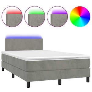 Box spring postel s matrací a LED světle šedá 120x200 cm samet - obrázek 2