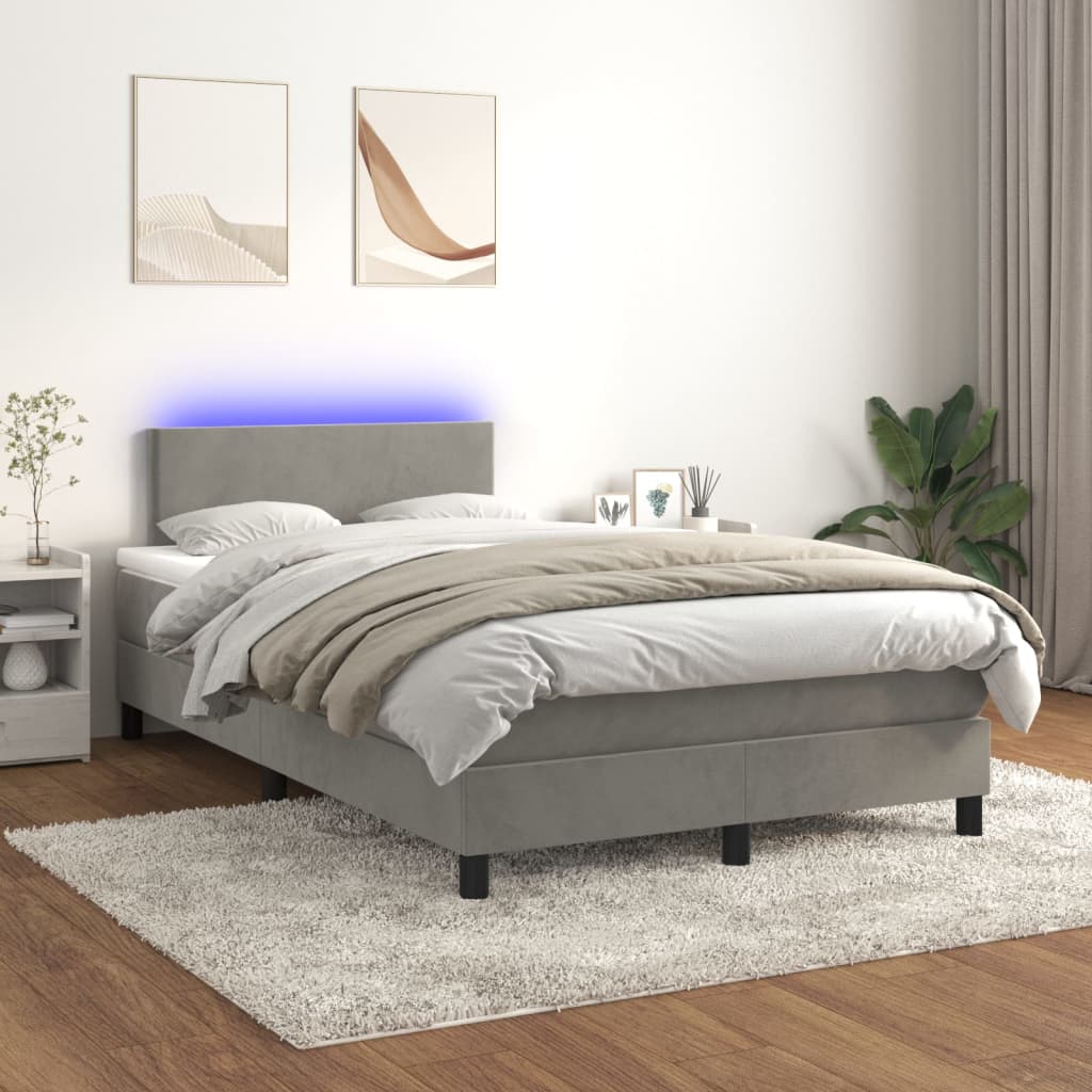 vidaXL Boxspringbett mit Matratze & LED Hellgrau 120x200 cm Samt