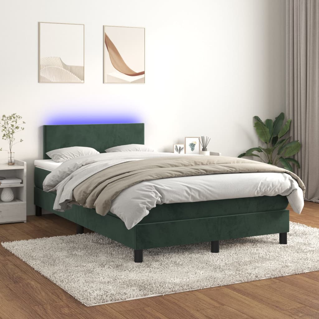 vidaXL Boxspringbett mit Matratze & LED Dunkelgrün 120x200 cm Samt