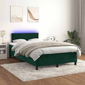 Box spring postel s matrací a LED tmavě zelená 120x200 cm samet - obrázek 1