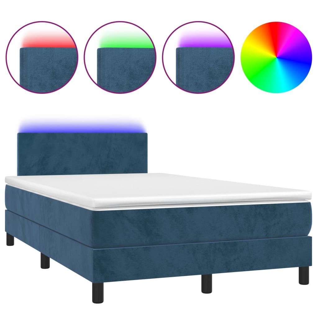 Thumbnail - vidaXL Boxspringbett mit Matratze & LED Dunkelblau 120x200 cm Samt