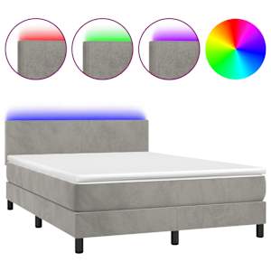 Box spring postel s matrací a LED světle šedá 140x190 cm samet - obrázek 2