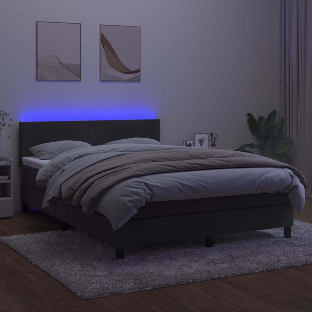 sötétszürke bársony rugós és LED-es ágy matraccal 140x190 cm