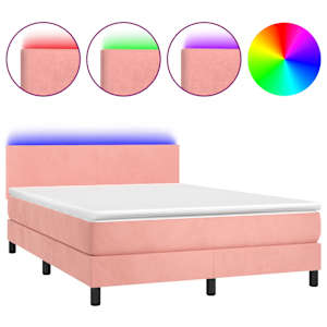 Box spring postel s matrací a LED růžová 140x190 cm samet - obrázek 2