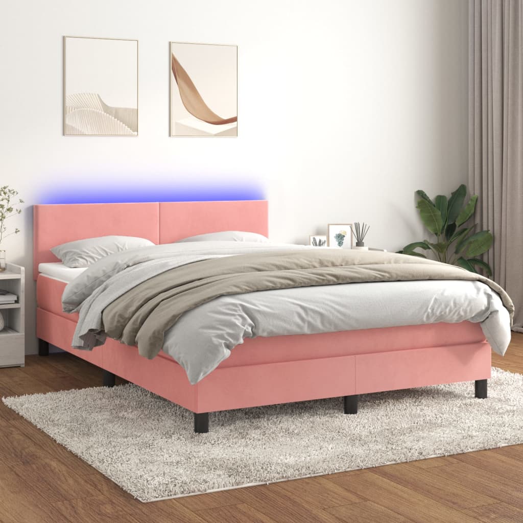 Sommier tapissier avec matelas et LED Rose 140x190 cm Velours