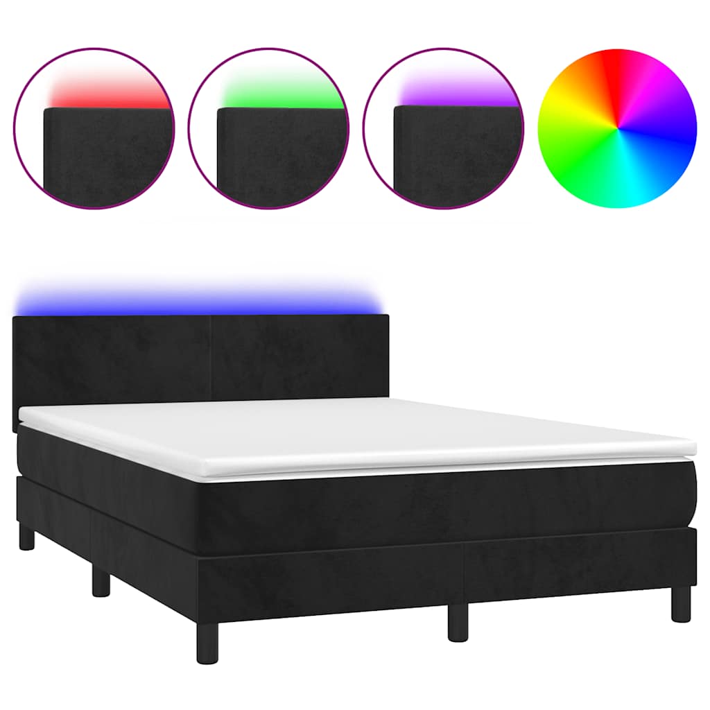 vidaXL Box spring postel s matrací a LED černá 140x200 cm samet
