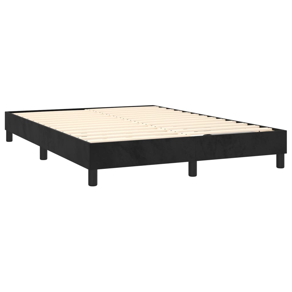 fekete bársony rugós és LED-es ágy matraccal 140x200 cm