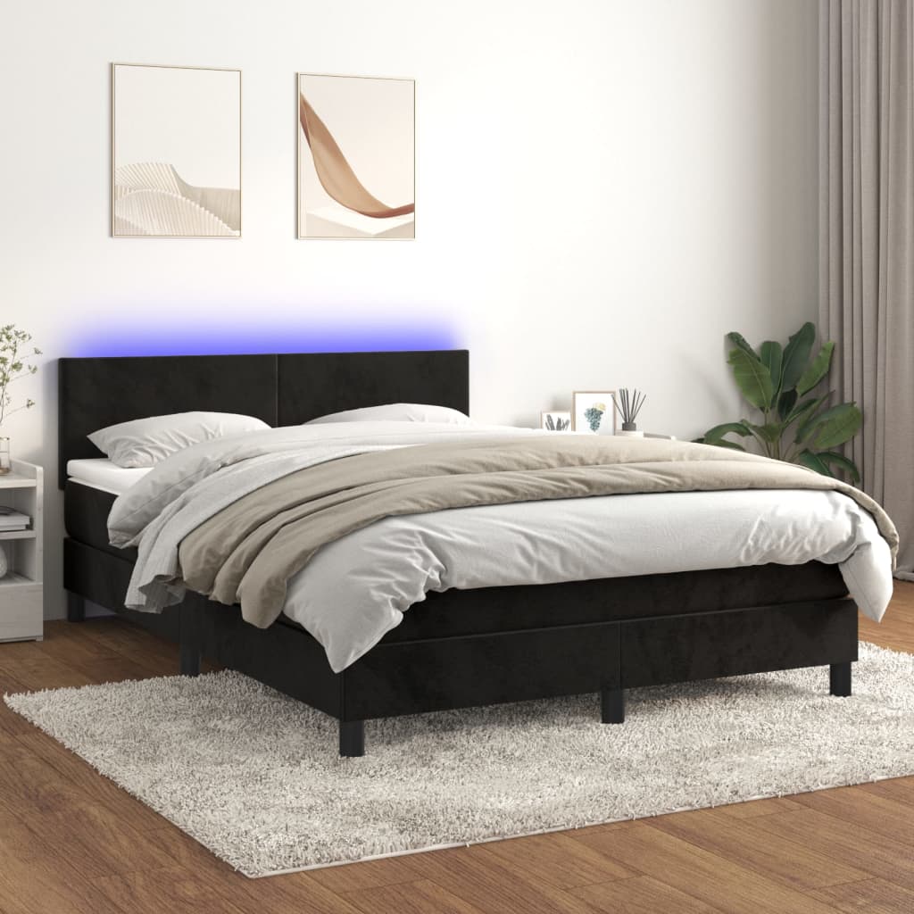 Box spring postel s matrací a LED černá 140x200 cm samet
