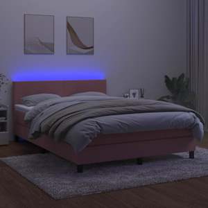 Box spring postel s matrací a LED růžová 140x200 cm samet - obrázek 4