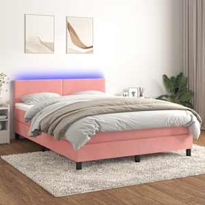 Box spring postel s matrací a LED růžová 140x200 cm samet - obrázek 1