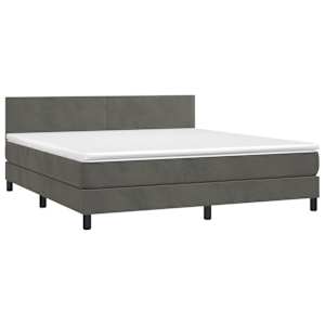 Box spring postel s matrací a LED tmavě šedá 160x200 cm samet - obrázek 4