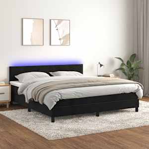 Box spring postel s matrací a LED černá 160x200 cm samet - obrázek 1