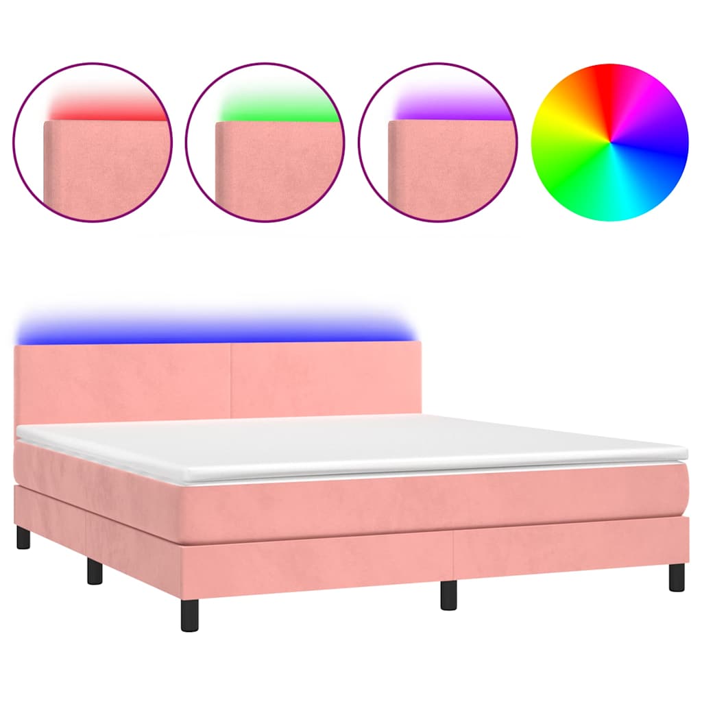 vidaXL Box spring postel s matrací a LED růžová 160x200 cm samet