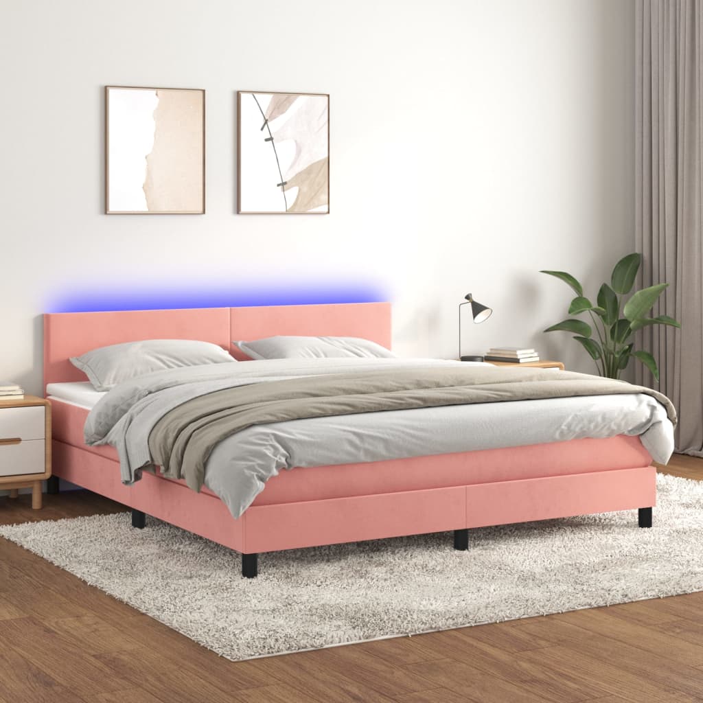 vidaXL Boxspringbett mit Matratze & LED Rosa 160x200 cm Samt