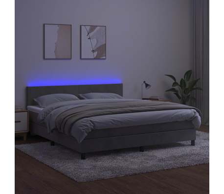 vidaXL Boxspringbett mit Matratze & LED Hellgrau 180x200 cm Samt