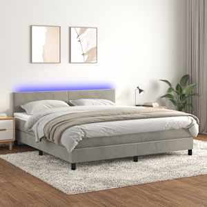 Box spring postel s matrací a LED světle šedá 180x200 cm samet - obrázek 1