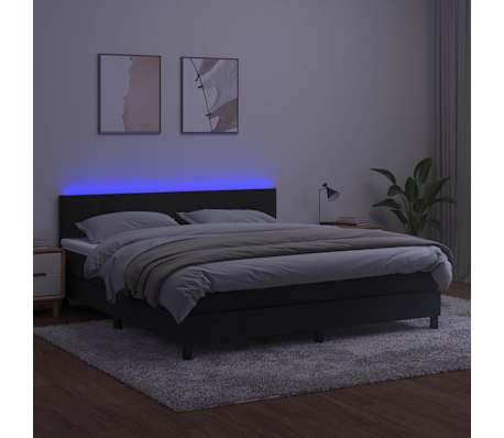 vidaXL Boxspringbett mit Matratze & LED Schwarz 180x200 cm Samt