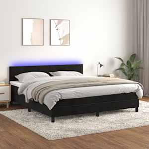 Box spring postel s matrací a LED černá 180x200 cm samet - obrázek 1