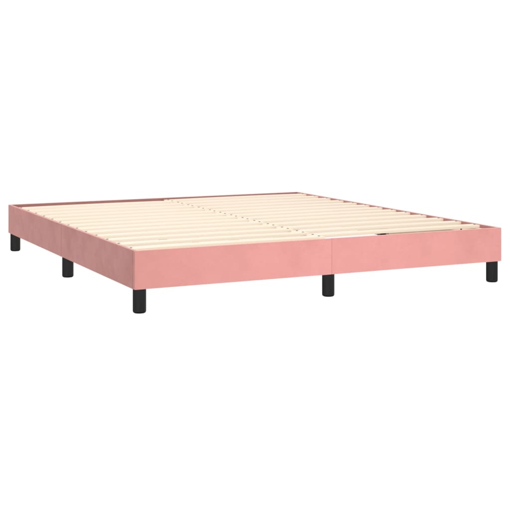 Rózsaszín bársony rugós és LED-es ágy matraccal 180x200 cm 