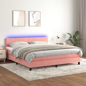 Box spring postel s matrací a LED růžová 180x200 cm samet - obrázek 1