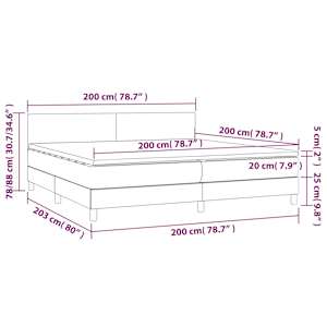 Box spring postel s matrací a LED světle šedá 200x200 cm samet - obrázek 8