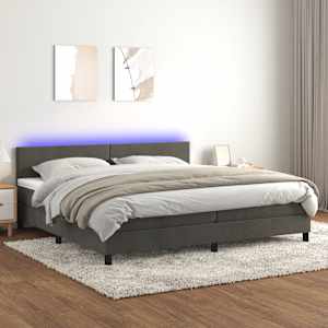 Box spring postel s matrací a LED tmavě šedá 200x200 cm samet - obrázek 1