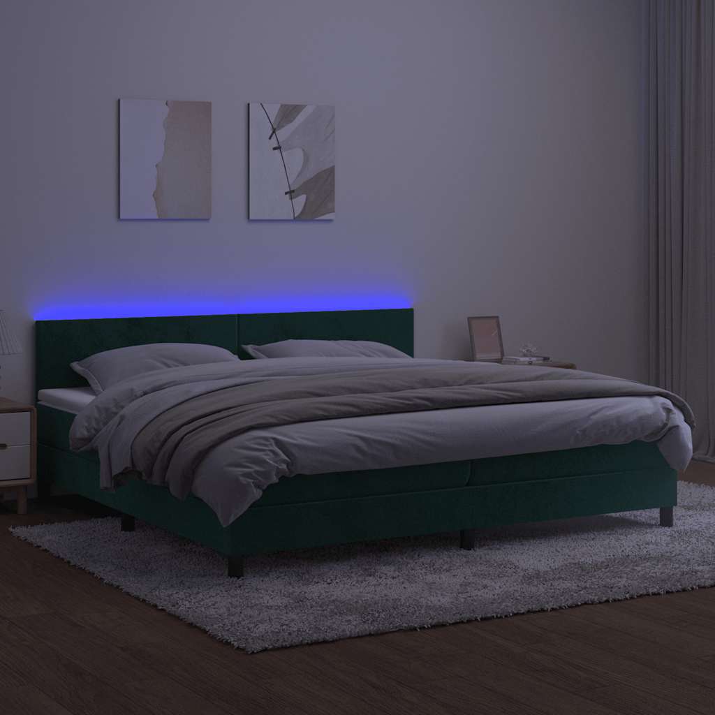 Thumbnail - vidaXL Boxspringbett mit Matratze & LED Dunkelgrün 200x200 cm Samt
