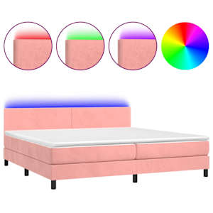 Box spring postel s matrací a LED růžová 200x200 cm samet - obrázek 2