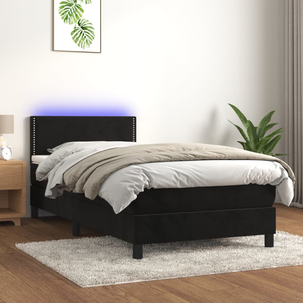 Krevet box spring s madracem LED crni 80 x 200 cm baršunasti