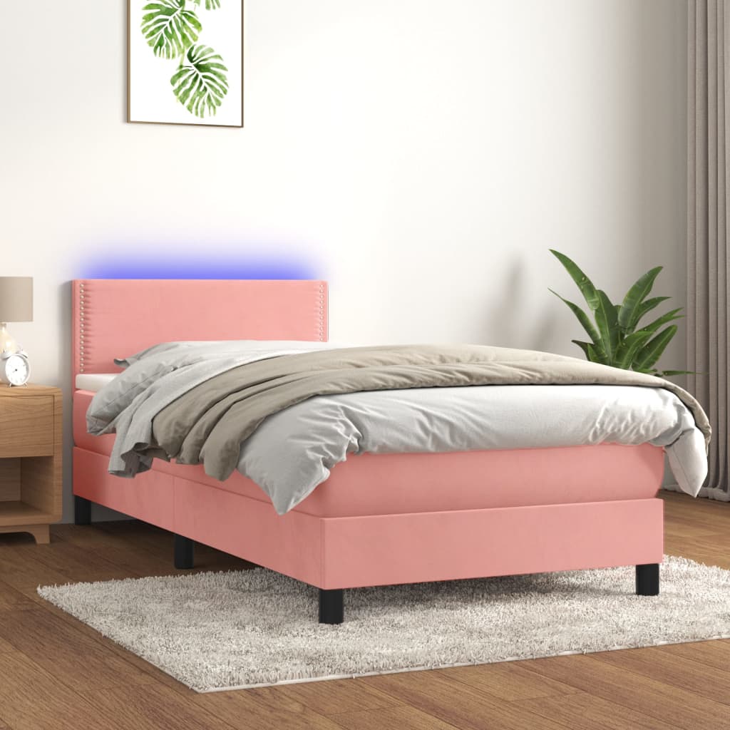 Box spring postel s matrací a LED růžová 80 x 200 cm samet