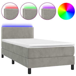 Box spring postel s matrací a LED světle šedá 90x190 cm samet - obrázek 2