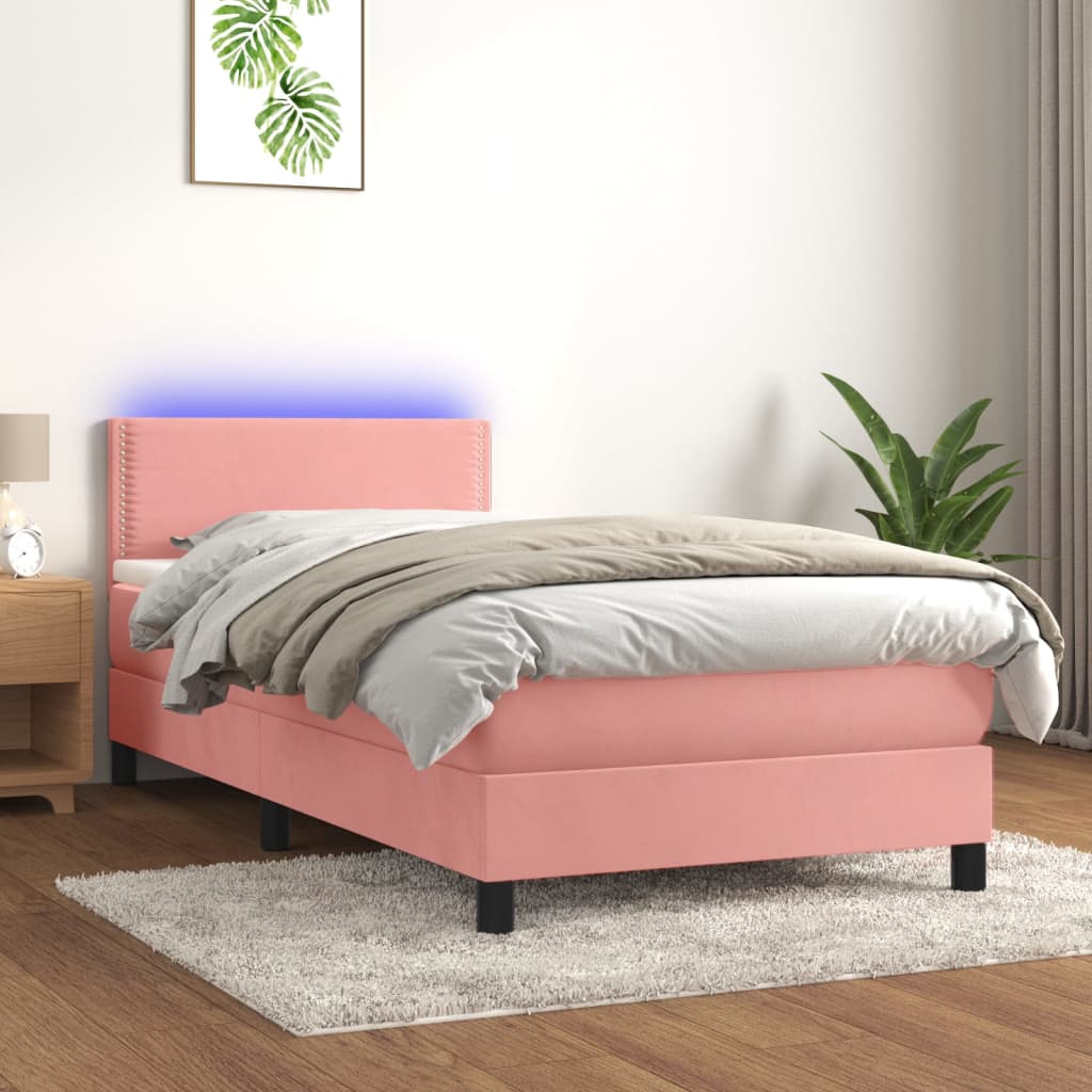 Boxspringbett mit Matratze & LED Rosa 90×190 cm Samt