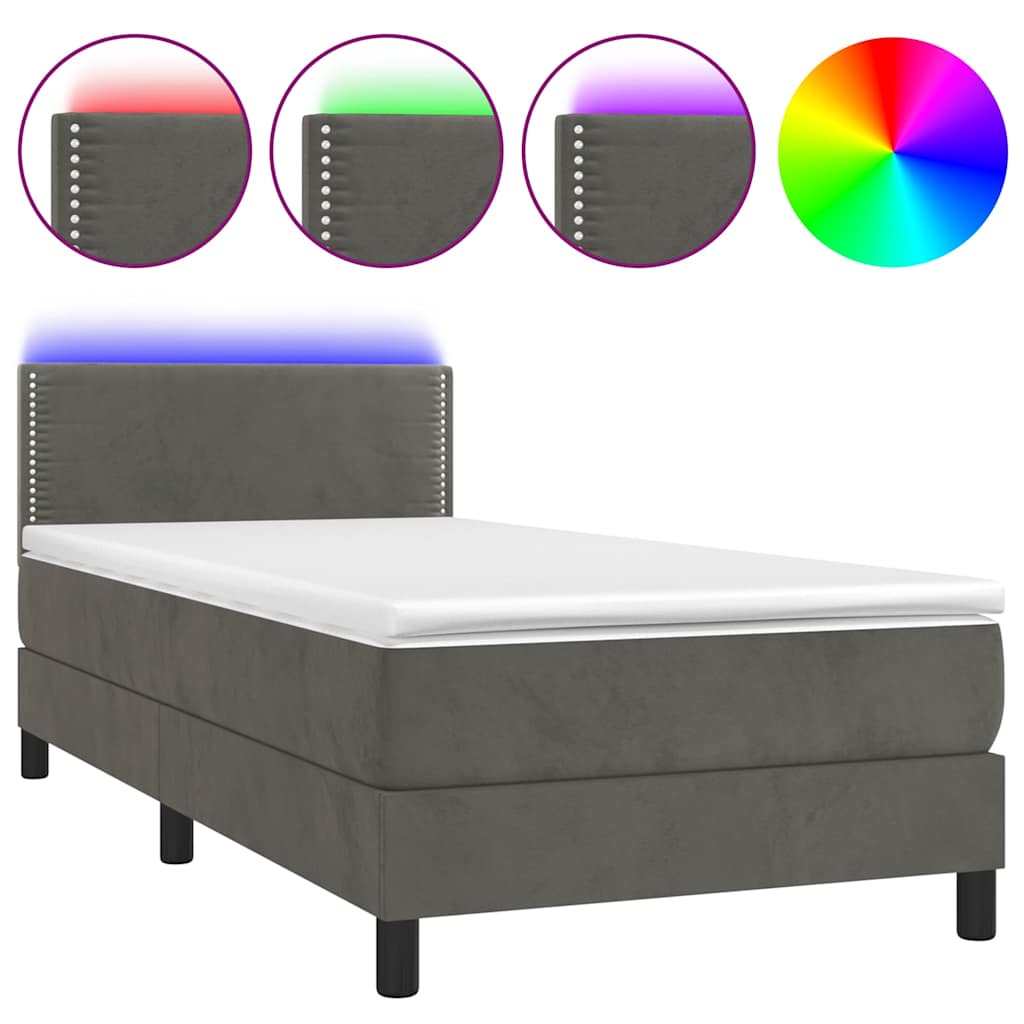 vidaXL Boxspring met matras en LED fluweel donkergrijs 100x200 cm grijs, foto 3