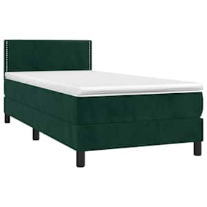 Box spring postel s matrací a LED tmavě zelená 100x200 cm samet - obrázek 4