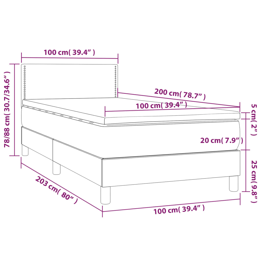 Box spring postel s matrací a LED tmavě modrá 100x200 cm samet