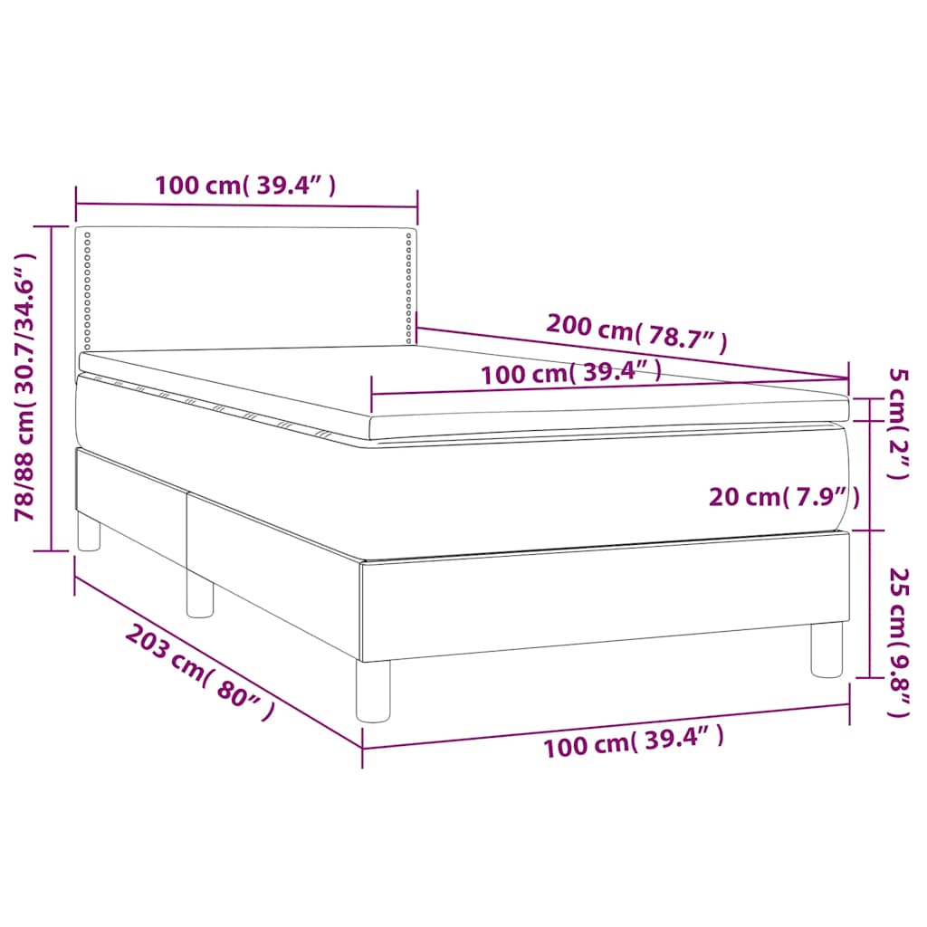 Box spring postelja z vzmetnico LED temno modra 100x200cm žamet - slika 9