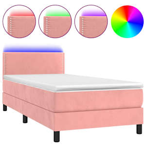 Box spring postel s matrací a LED růžová 100x200 cm samet - obrázek 2