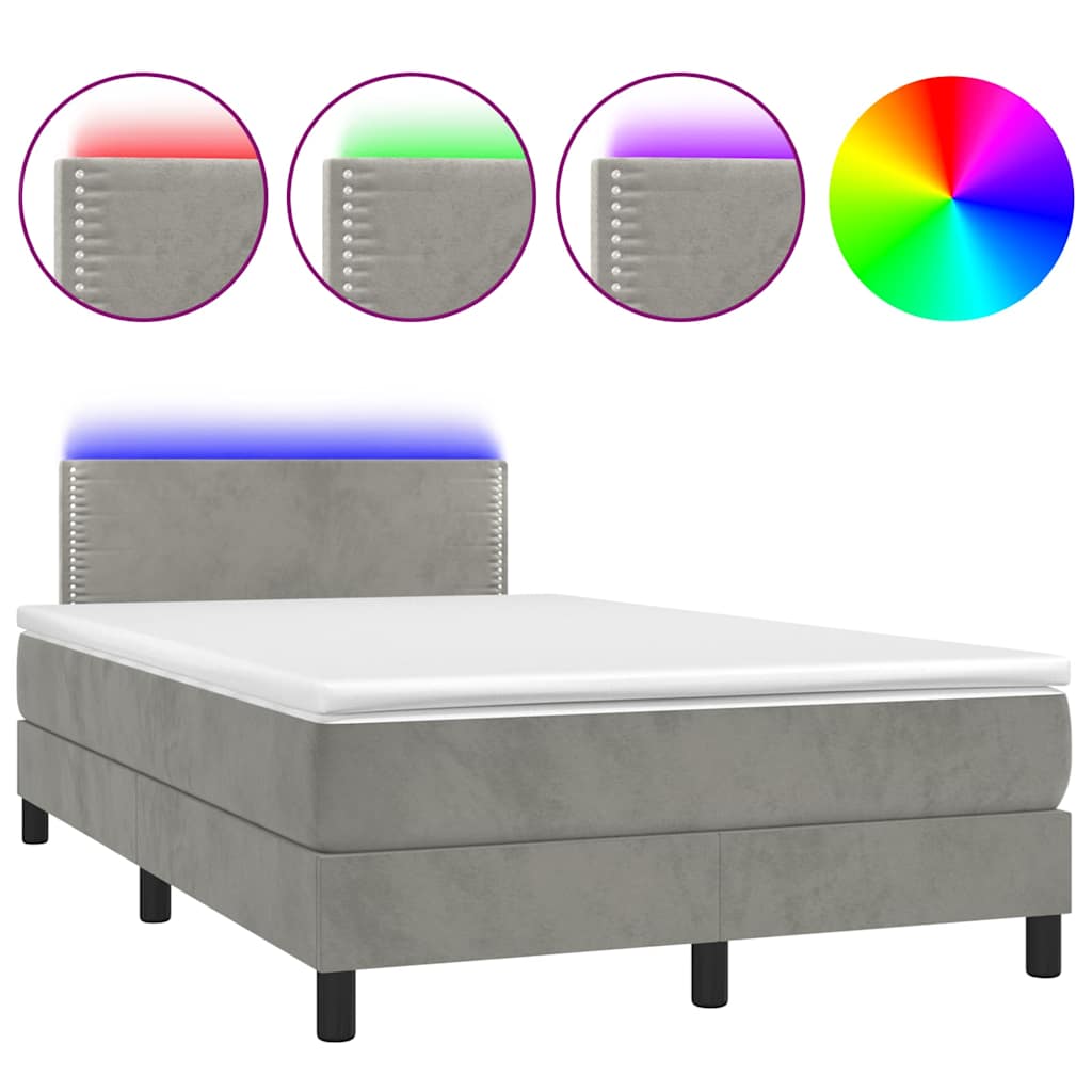 vidaXL Boxspring met matras en LED fluweel lichtgrijs 120x200 cm grijs, foto 3