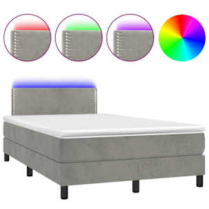 Box spring postel s matrací a LED světle šedá 120x200 cm samet - obrázek 2