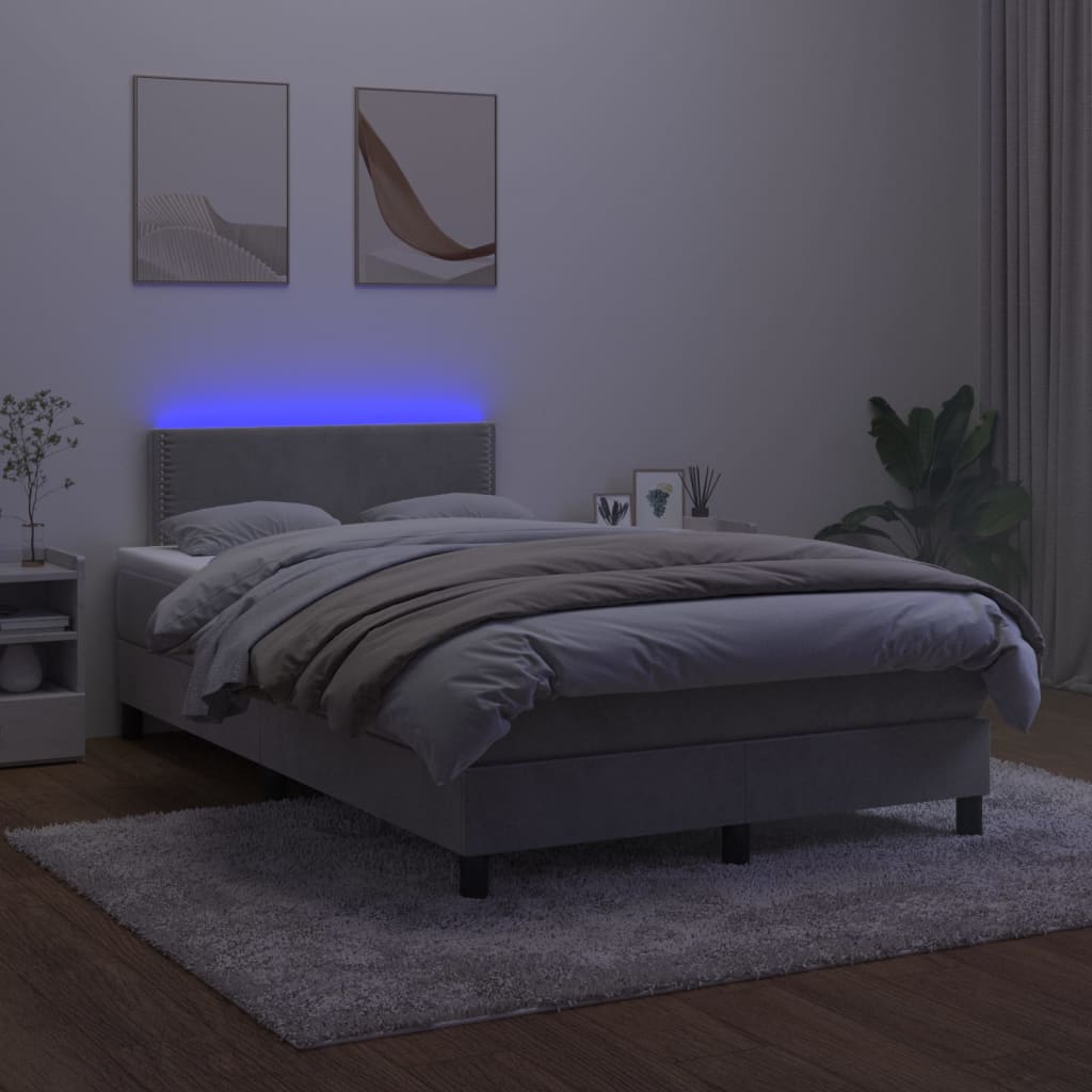 vidaXL Boxspring met matras en LED fluweel lichtgrijs 120x200 cm afbeelding