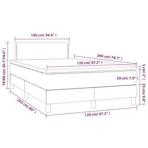 Box spring postel s matrací a LED světle šedá 120x200 cm samet - obrázek 8