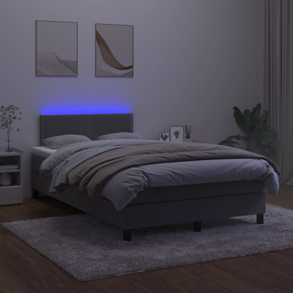 vidaXL Boxspring met matras en LED fluweel donkergrijs 120x200 cm afbeelding