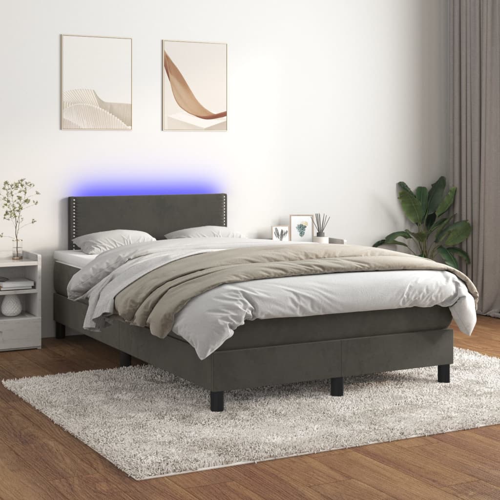 vidaXL Boxspringbett mit Matratze & LED Dunkelgrau 120x200 cm Samt