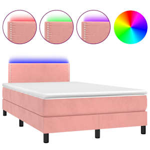 Box spring postel s matrací a LED růžová 120x200 cm samet - obrázek 2