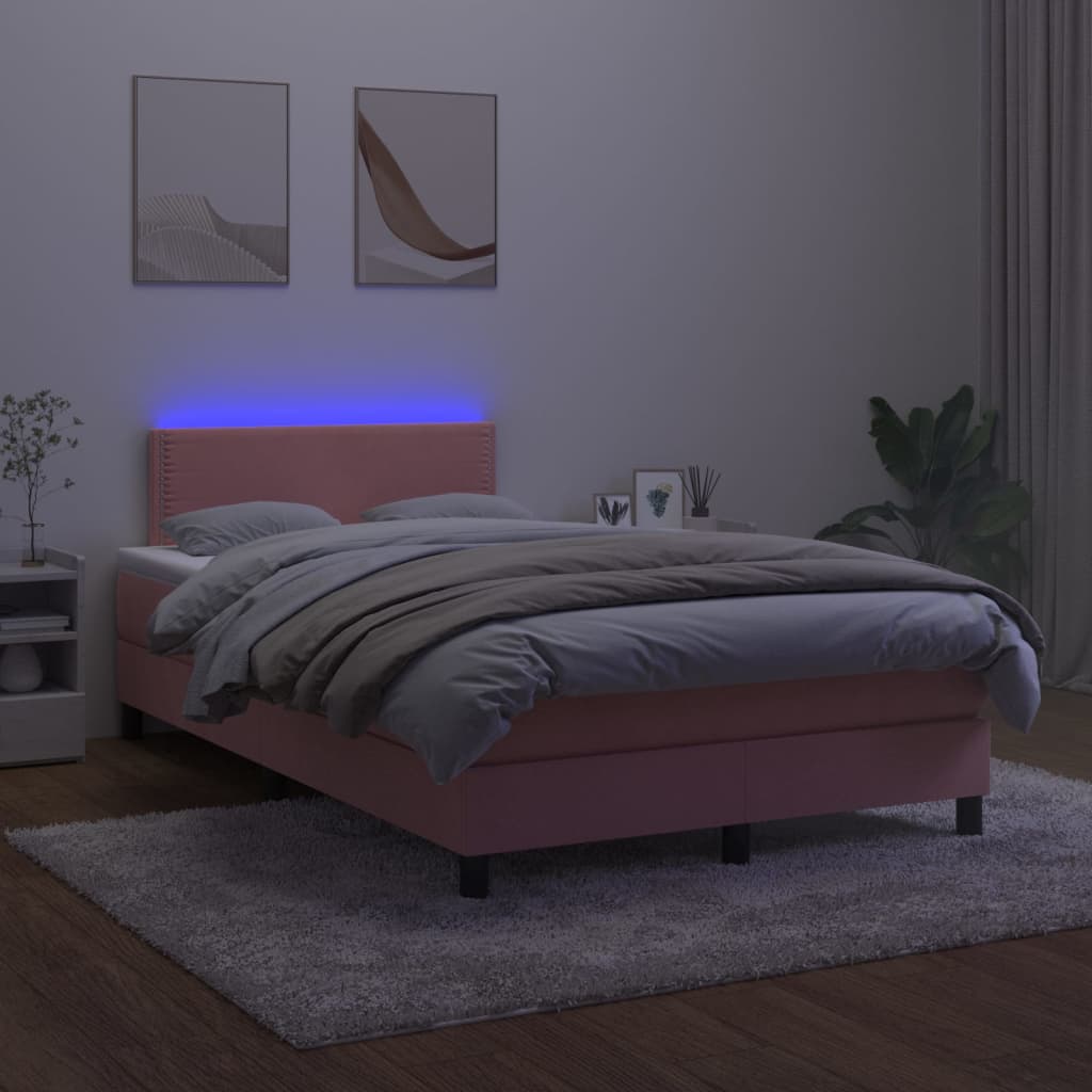 Box spring postel s matrací a LED růžová 120x200 cm samet